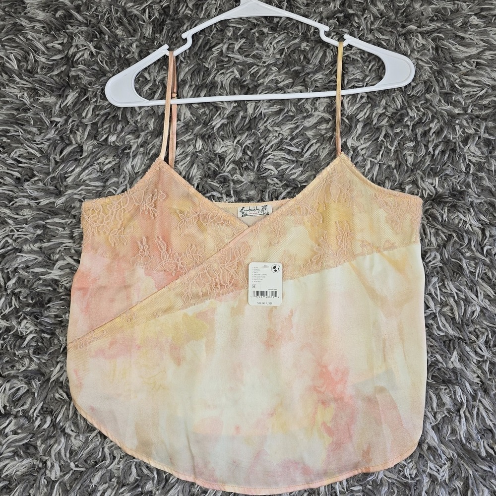 Intimately Free People Peach Watercolor Lace Cami Tank Top OB1712140 Womens M